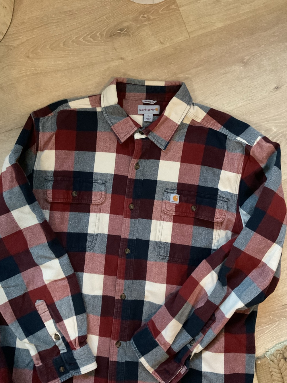 Carhartt Men's burgundy Navy Plaid Flannel Shirt Excellent cond XL